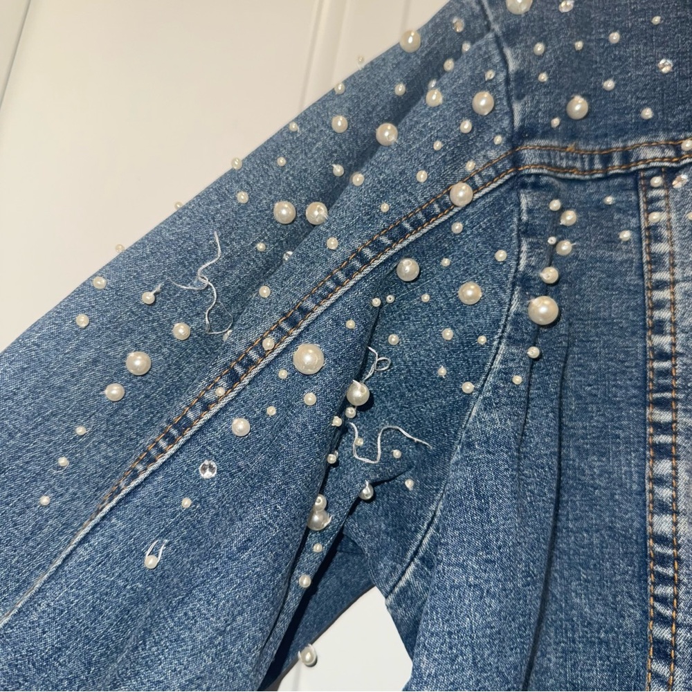 Vintage Pearl Embellished Oversized Denim Jacket - Picture 10 of 10